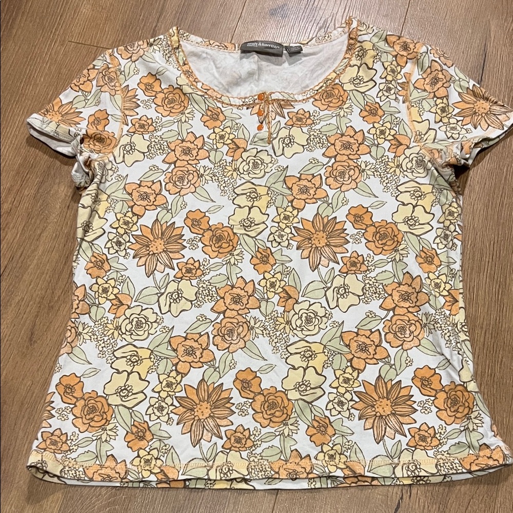 Croft & Barrow Floral Short Sleeve Top - Orange and Cream
